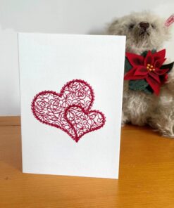 Ruby Hearts Embroidered Card